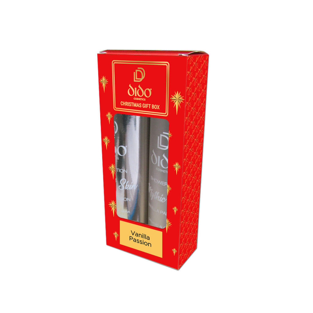 Δώστε χαρά στους αγαπημένους σας με το Christmas Gift Box της Dido Cosmetics! Το set περιλαμβάνει: Mythic Skin Body Lotion Vanilla Passion Mythic Skin Shower Gel Vanilla Passion