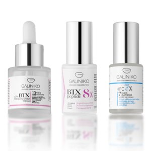 Ορός BTX Ultra Concetrated Ο υπερσυμπυκνωμένος αντιγηραντικός ορός BTX ULTRA CONCENTRATE με 13 κύρια συστατικά ήρθε για να αποτελέσει τον βασικό μας σύμμαχο κατά των σημαδιών γήρανσης σε πρόσωπο και λαιμό! Η πιο ισχυρή αντιγηραντική σύνθεση, εμπνευσμένη από την φιλοσοφία του Korean beauty, είναι εμπλουτισμένη με νευροπεπτίδια όπως το Argireline® Amplified, SNAP-8™, MATRIXYL™ synthe’6 , πεπτίδια, αυξητικούς παράγοντες, υαλουρονικό οξύ και συνθετικό πεπτίδιο που εντοπίζεται στο δηλητήριο φιδιού. Αντιγηραντική κρέμα BTX 8% Η αντιγηραντική κρέμα BTX 8% της Galiniko Laboratories είναι η απόλυτη κρέμα αντιγήρανσης! Περιέχει 3 διαφορετικά νευροπεπτίδια μπότοξ με συνολική συγκέντρωση 8%, για ολιστική αντιμετώπιση των σημαδιών γήρανσης στο πρόσωπο και τον λαιμό. HFC 7% Υαλουρονικό Οξύ Μία έκρηξη ενυδάτωσης και αντιγήρανσης με τεχνολογία «εμπνευσμένη» από δερματολογικά ενέσιμα προϊόντα. Ο ορός υαλουρονικού οξέος 7% HFC της Galiniko, με 7 κύρια συστατικά, παρέχει σύσφιξη και στιγμιαίο lifting effect στην επιδερμίδα, συμβάλλει στην αντιμετώπιση ρυτίδων και λεπτών γραμμών, ενώ λόγω των τριών μορφών υαλουρονικού οξέος εκτοξεύει την παραγωγή κολλαγόνου και ενυδατώνει σε βάθος την επιδερμίδα.