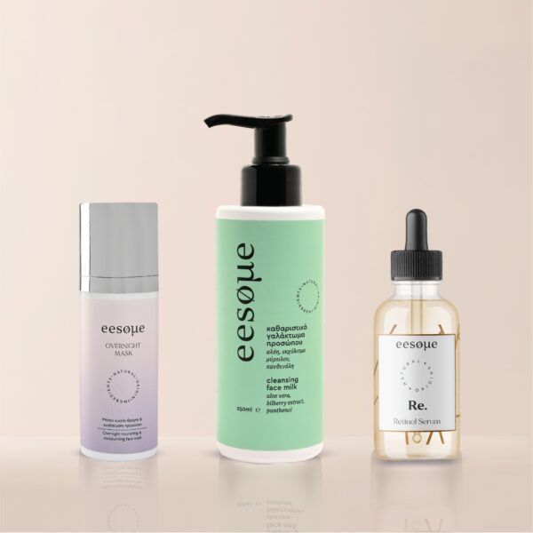 Σετ 3 προϊόντων To σετ Night Routine περιλαμβάνει: Overnight Mask Μάσκα Προσώπου Re. – Retinol Serum Αντιγηραντικό Serum Προσώπου με Ρετινόλη Γαλάκτωμα Καθαρισμού Προσώπου