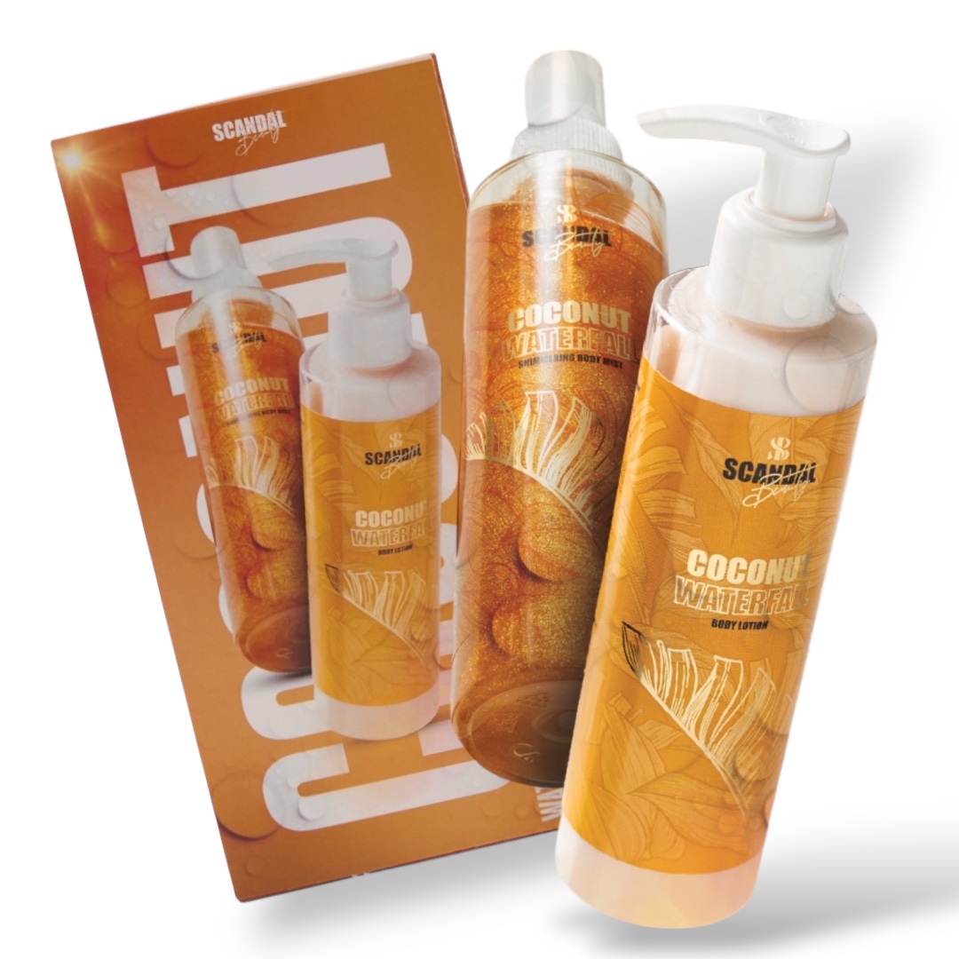 SCANDAL BEAUTY Σετ Περιποίησης Σώματος “Coconut Waterfall” με Άρωμα Βανίλιας – Καρύδας & Κρίνο της Κοιλάδας – Λοσιόν & Shimmering Σπρέι (2x200ml)