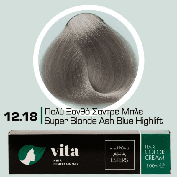 Vita Hair Professional βαφή μαλλιών 12.18 Πολύ Ξανθό Σαντρέ Μπλε 100ml